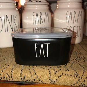 Rae Dunn EAT Ceramic Bowl with Lid Square Black